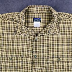 Vintage Patagonia Pima Cotton Shirt Mens XL Tan Green Plaid Cotton Button 53835